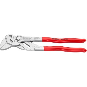 Knipex Zangenschlüssel, 250 mm, verchromt, mit roten Griffen. Vielseitiges Werkzeug zum Schrauben und Greifen.