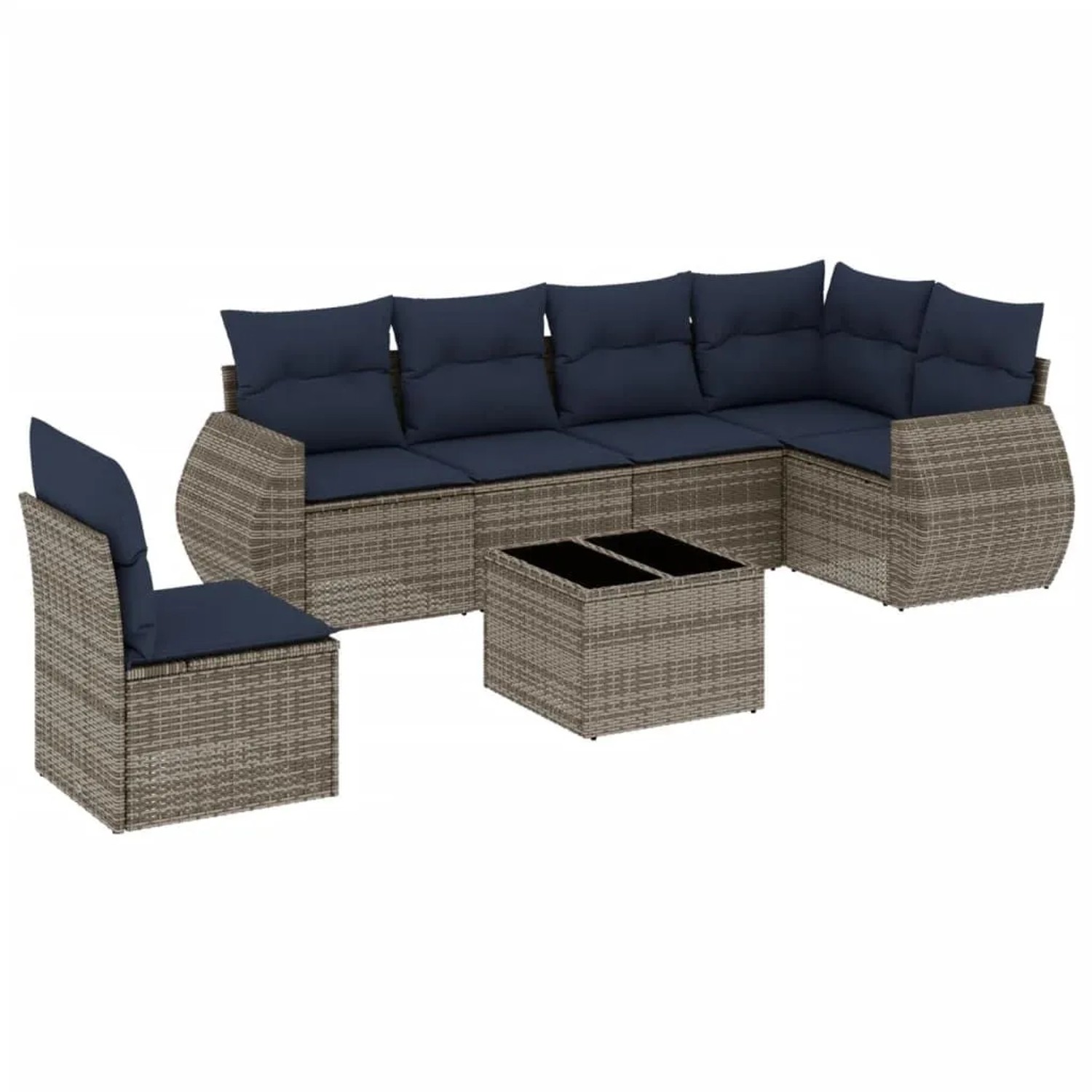 vidaXL 7-Tlg Gartensofa-Set mit Kissen Grau Polyrattan 3221440 günstig online kaufen