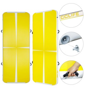 Gelbe CCLIFE Airtrack Matte, aufblasbar, mit Griffen und Ventil. Ideal für Gymnastik & Training.