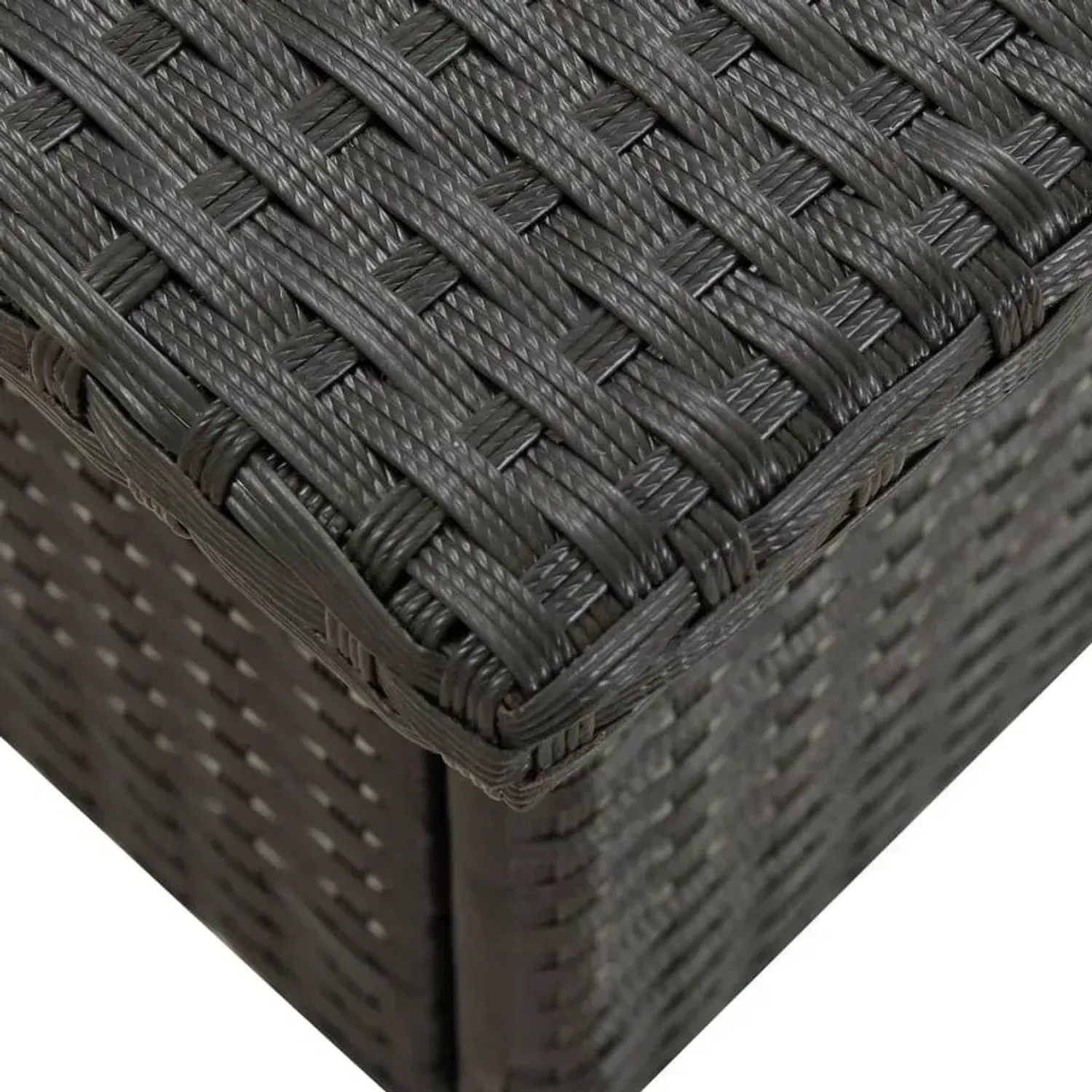Detailaufnahme: Schwarzer vidaXL Beistelltisch aus Poly Rattan, Gartentisch.