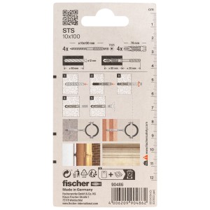 Fischer Universaldübel UX mit Stockschraube STS 10x100 mm, 4 Stück. Universaldübel für verschiedene Baustoffe.