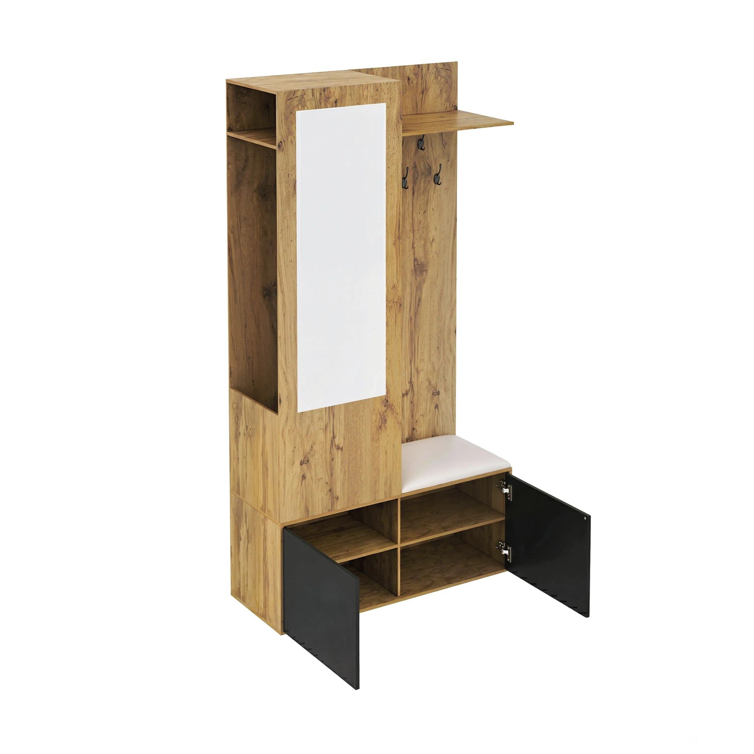 Okwish Garderoben Set Mit Spiegel Schuhschrank Kleiderhaken Flur 100x38x191cm Natur