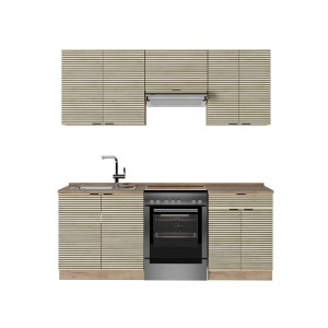 Vicco Fame-Line Küchenzeile in Eiche Paneel/Goldkraft Eiche, 200 cm breit, mit Spüle und Herd.