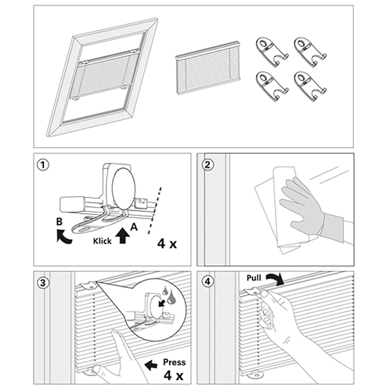 Montageanleitung für Gardinia Dachfenster-Plissee Grau mit Saugnäpfen, passend für Velux Fenster.