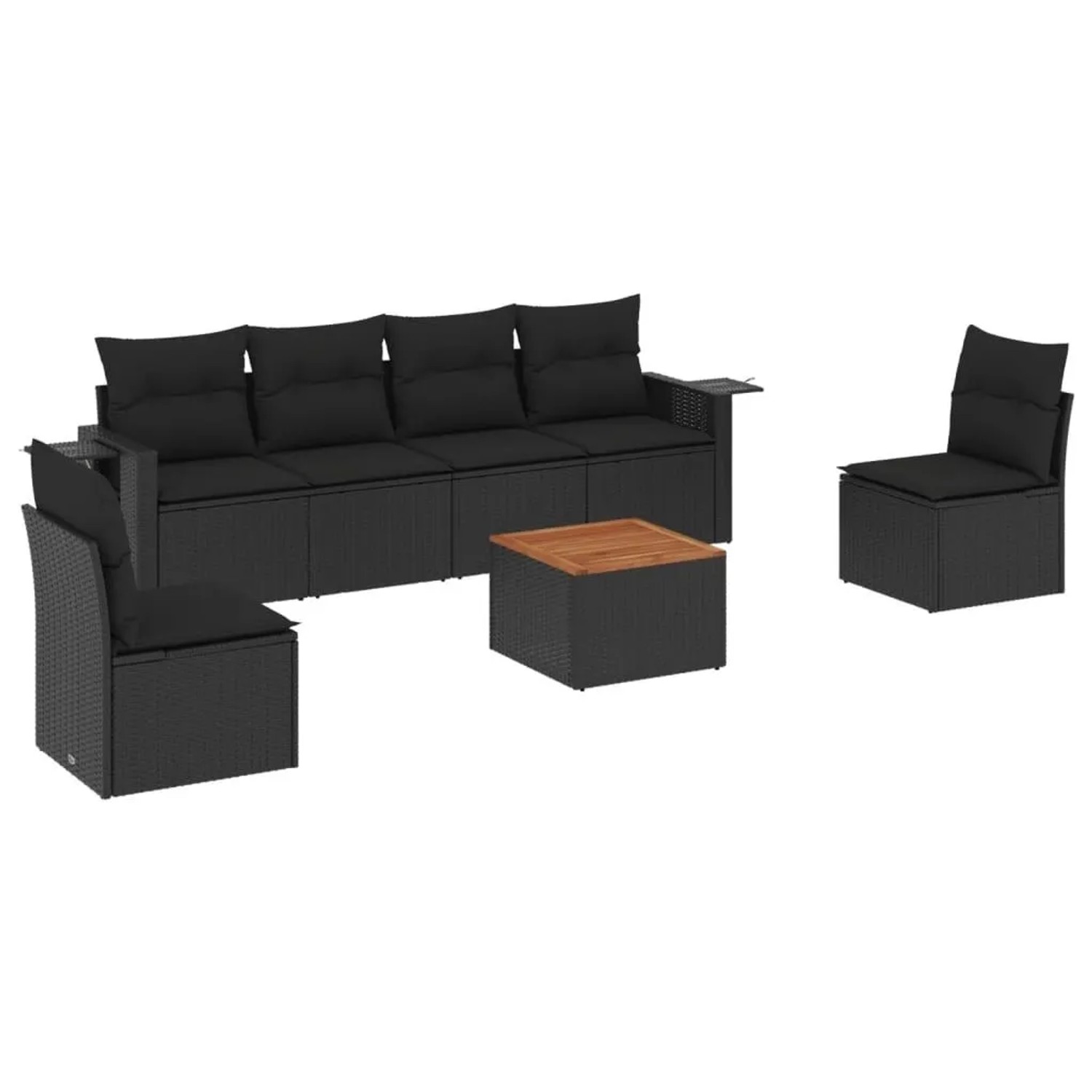 vidaXL 7-Tlg Garten-Sofagarnitur mit Kissen Schwarz Poly Rattan 3224508 günstig online kaufen