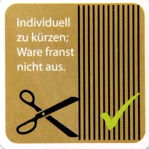 Symbol: Fadenvorhang kürzbar ohne Ausfransen, ideal für Fenstervorhänge.