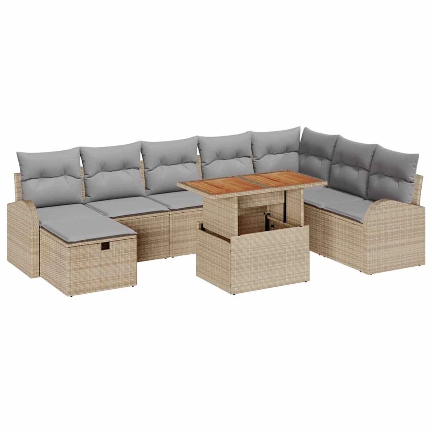 vidaXL Garten-Sofa-Set Höhenverstellbar 9-Tlg Beige Poly Rattan 3361315 günstig online kaufen