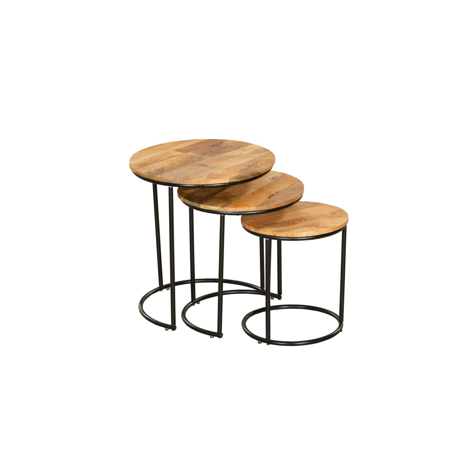 DELUKE Beistelltisch ADAM 3er Set Mangoholz Braun 55,5x50x50cm Couchtisch Sofatisch Abstelltisch