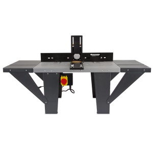 EBERTH Frästisch Werkbank mit grauer Arbeitsfläche und schwarzem Fräsanschlag.