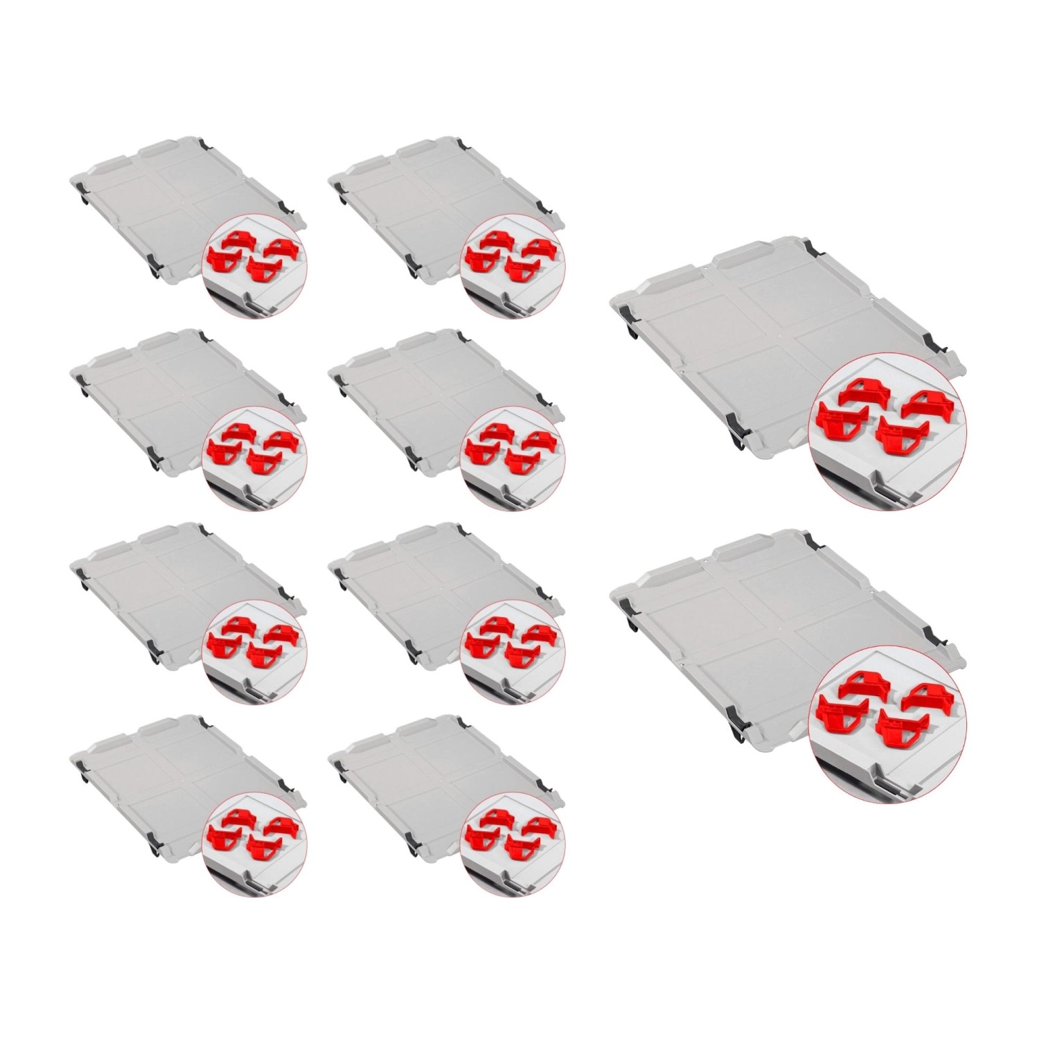 PROREGAL Spar Set: 10 Euroboxen mit Deckel und roten Schiebeschnappverschlüssen. Aufbewahrungsboxen für Industrie und Gewerbe.