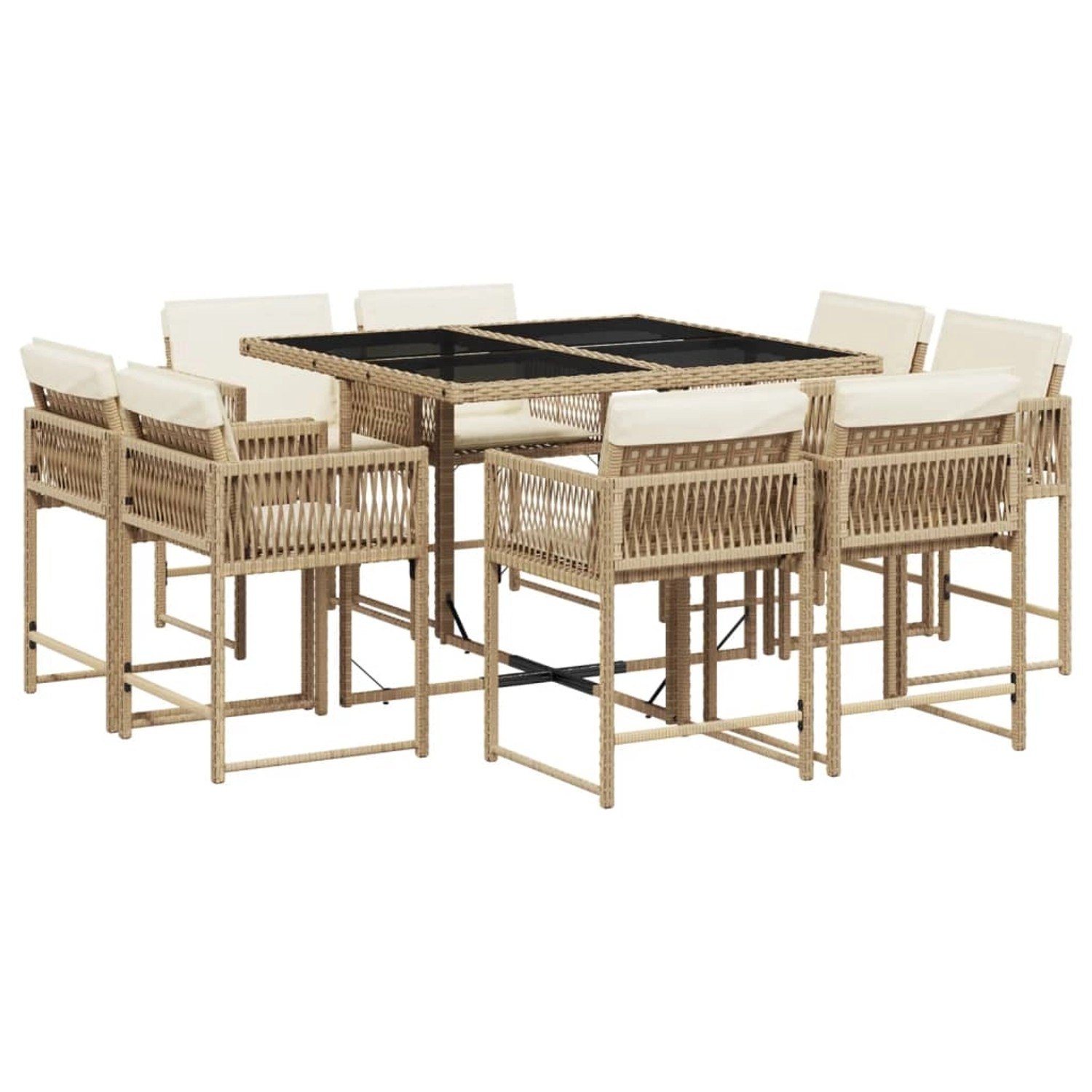 vidaXL 9-tlg Garten-Essgruppe mit Kissen Beige Poly Rattan Modell 50