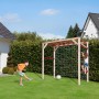 Weka Klettergerüst Tabaluga mit Tornetz im Garten, Kinder beim Spielen und Klettern.