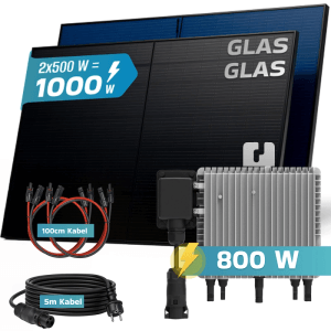SUNNIVA Balkonkraftwerk 1000W mit Wechselrichter, Solarmodule, Kabeln. Glas-Glas Ausführung.