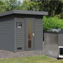 Karibu Saunahaus Arvi 2 Set, terragrau, mit Ofen, externer Steuerung. Saunahaus für entspannte Wellness-Momente.
