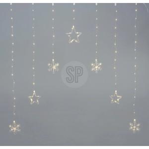 Warmweißer Mikro-LED Lichtervorhang mit leuchtenden Sternen und Schneeflocken, 120x120 cm, festliche Weihnachtsdekoration.