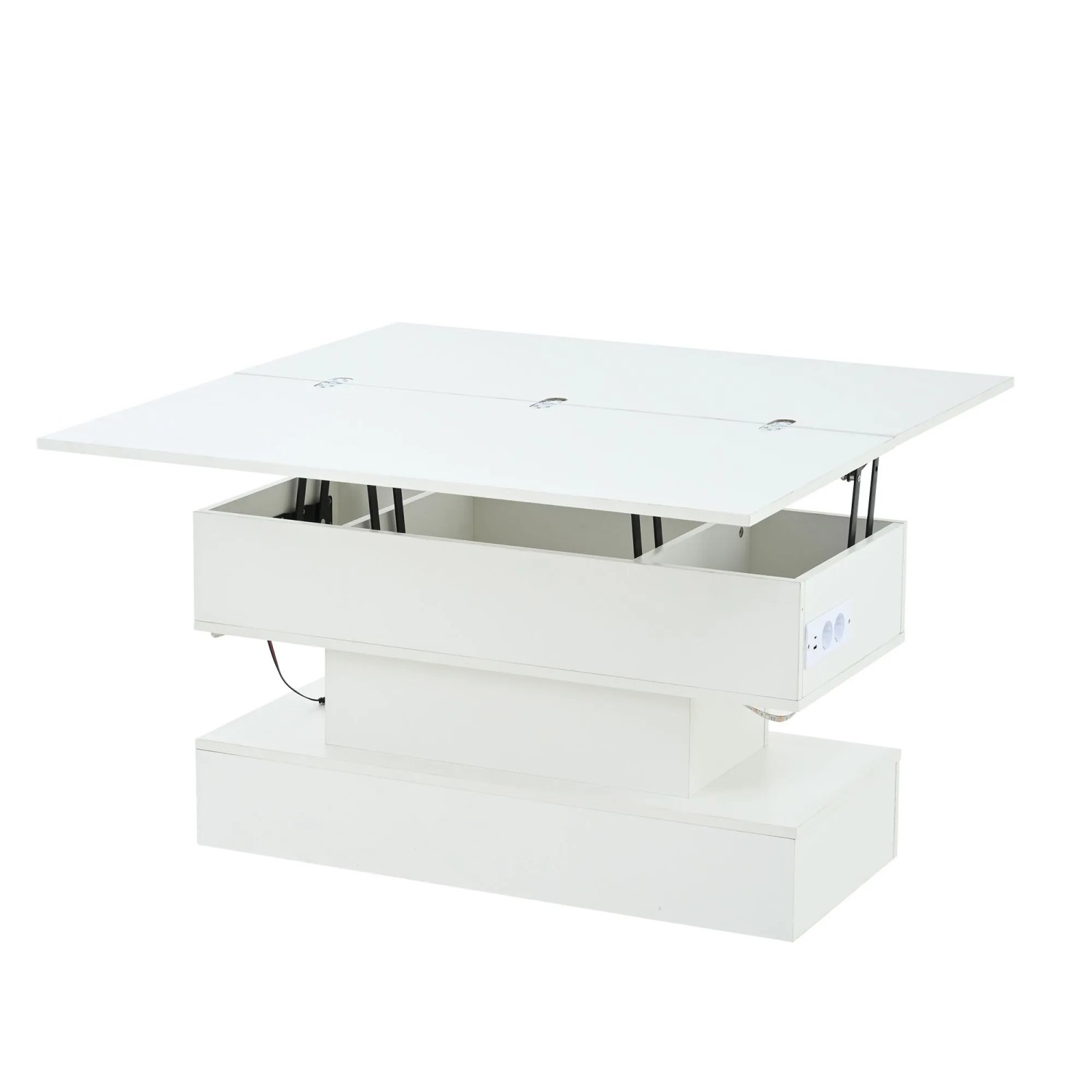 okwish Couchtisch mit Steckdose USB-C USB Ladebuchse LED Stauraum 100x50x51.5cm Weiß