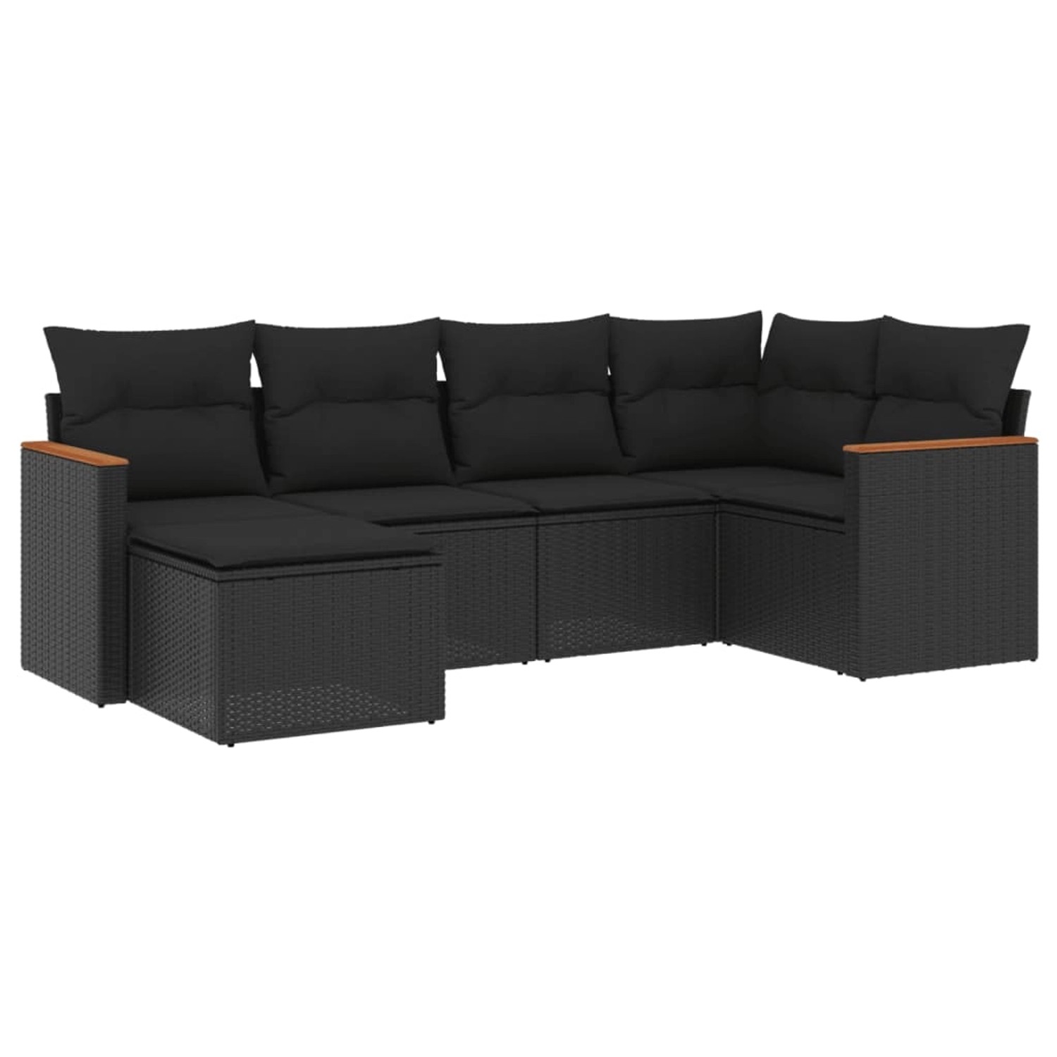 vidaXL 6-Tlg Garten-Sofagarnitur mit Kissen Schwarz Poly Rattan 3226174