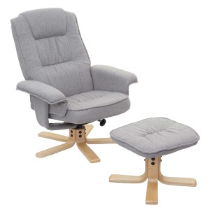 MCW Relaxsessel H56 hellgrau mit Hocker, drehbar und neigbar.
