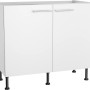 Weißer Optifit Spülenunterschrank Bengt932, 100 cm breit, mit zwei Türen und Edelstahlgriffen.
