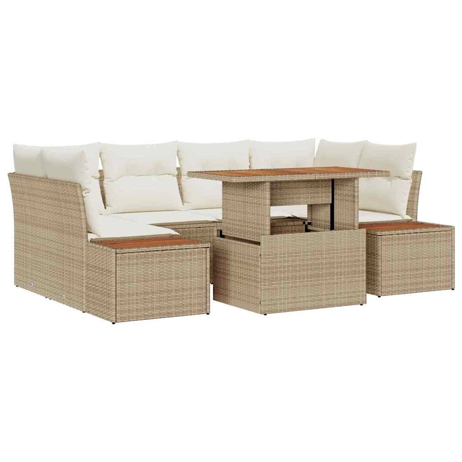 vidaXL Garten-Sofa-Set mit Speicher 7-Tlg Beige Poly Rattan 3358775 günstig online kaufen