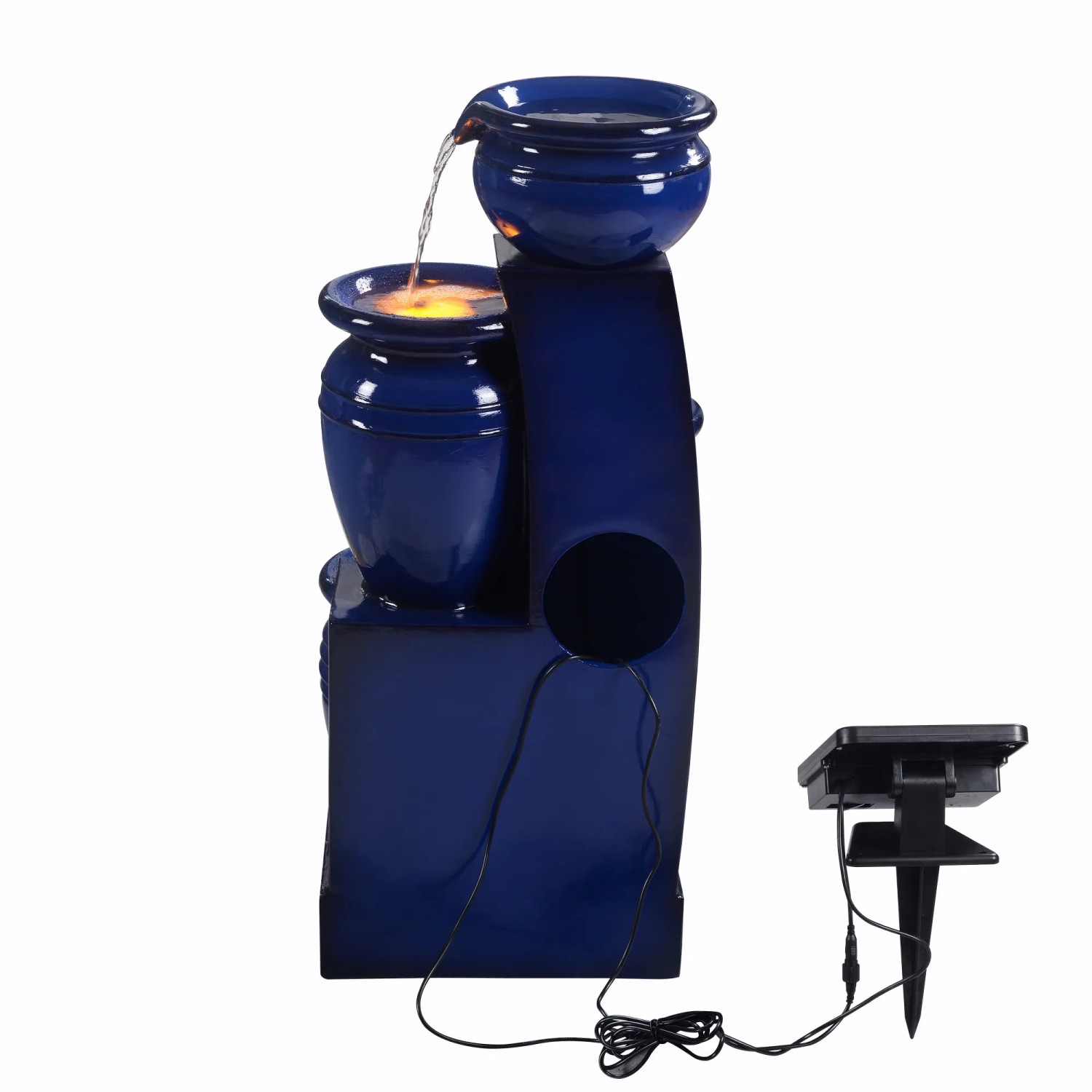 Marineblauer 4-stufiger Teamson Home Gartenbrunnen mit Solar und LED Beleuchtung.