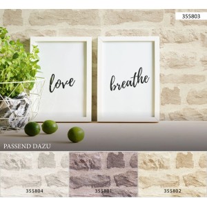 A.S. Création Tapete Stein-Optik Sandbeige (AS-355803) im Wohnraum mit Deko.