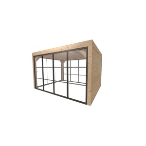 weka Gartenlaube Lumley aus Fichte mit Flachdach, Glasschiebetür und Holzwand. Moderne Terrassenüberdachung.