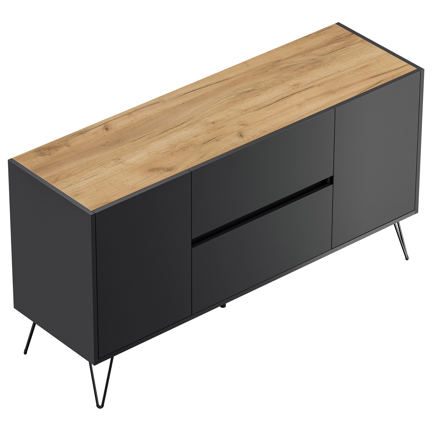 Posseik Sideboard Industrial F 2 Schubladen 2 Türen 140 cm Grafit Eiche Top günstig online kaufen