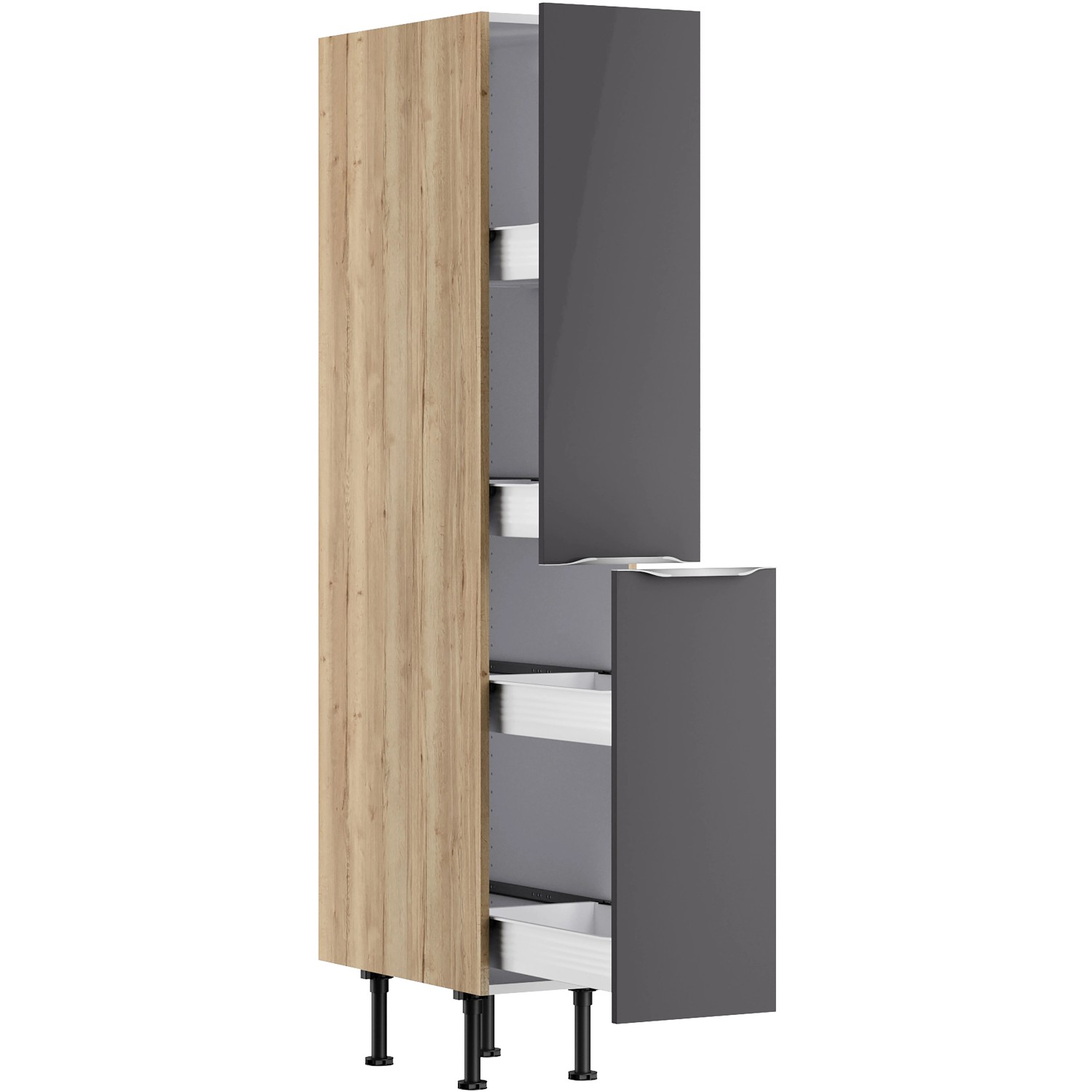 Optifit Midi-Apothekerschrank Linus984, 30 cm, Anthrazit und Wildeiche Dekor mit Auszügen.
