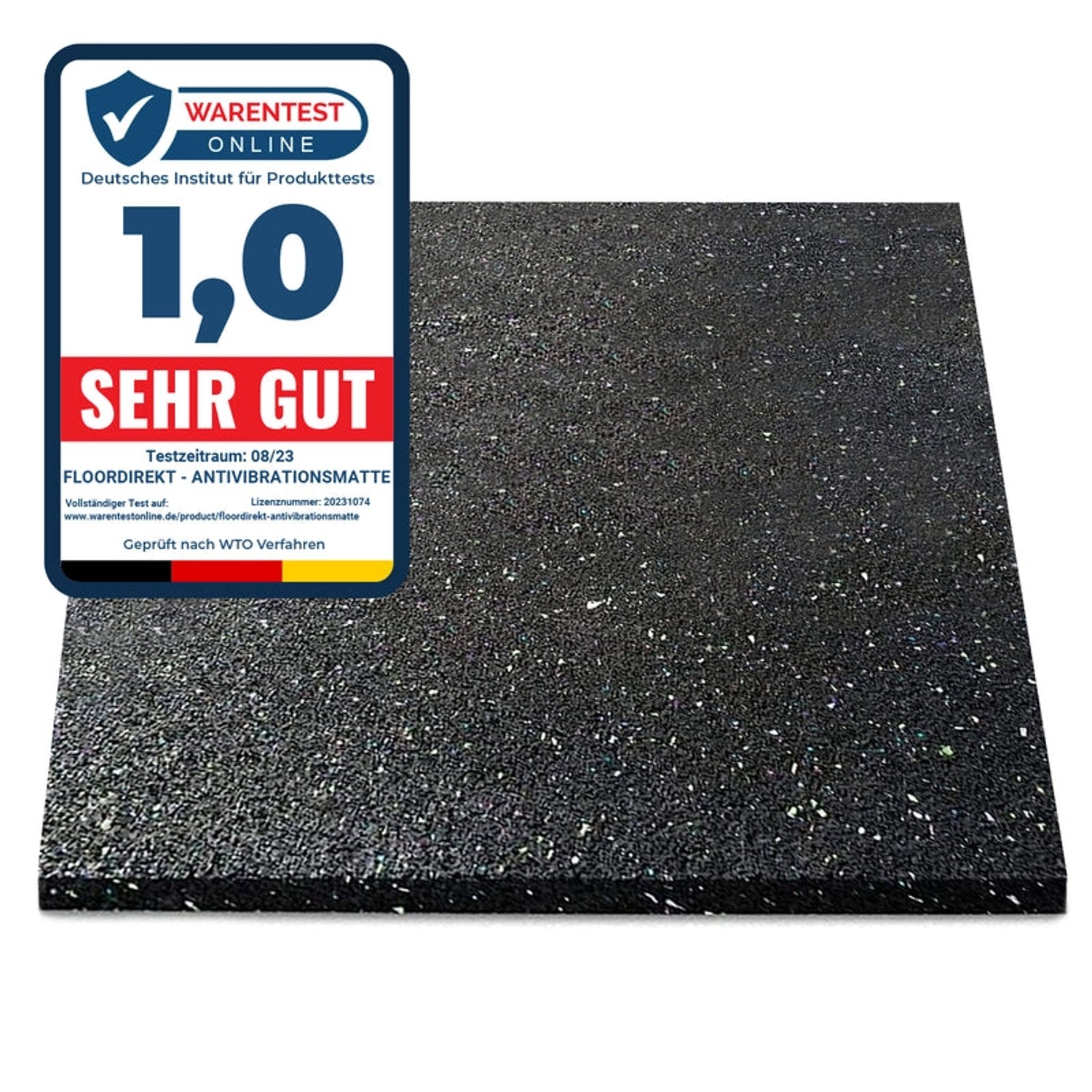 KARAT Antivibrationsmatte, 1,97 cm stark, 62,5 x 150 cm. Schallschutzmatte aus Gummigranulat mit Test-Siegel.