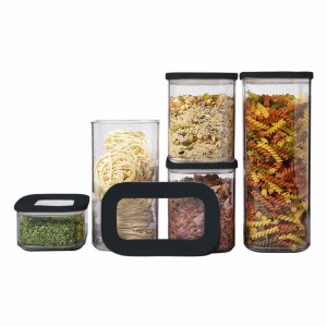 Mepal Modula Vorratsdosen-Set, 5-teilig, schwarz, für trockene Lebensmittel wie Nudeln und Reis.