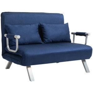 HOMCOM Schlafsofa 2er-Sofa Polyester Metall Blau 111B x 80T x 78H cm