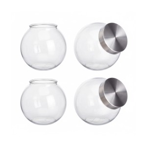 Relaxdays Bonbongläser 4er Set Glas Edelstahl Transparent Silber Luftdicht 16 cm x 16 cm x 11 cm