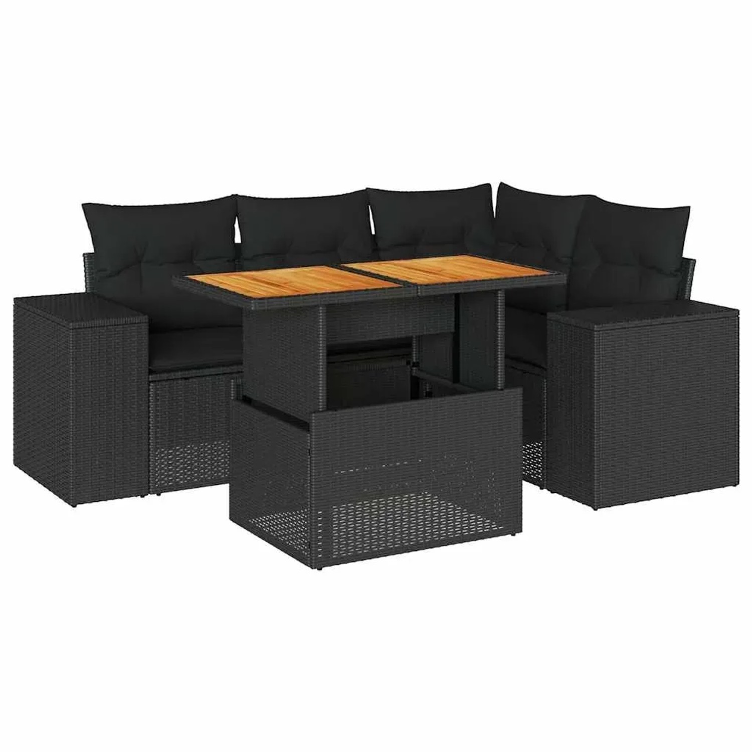 vidaXL 5-Tlg Garten-Sofagarnitur mit Kissen Schwarz Poly Rattan 3327366 günstig online kaufen