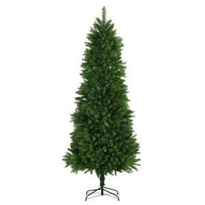 Grüner, künstlicher Weihnachtsbaum (240 cm) mit naturgetreuen Nadeln auf Stahlfuß.