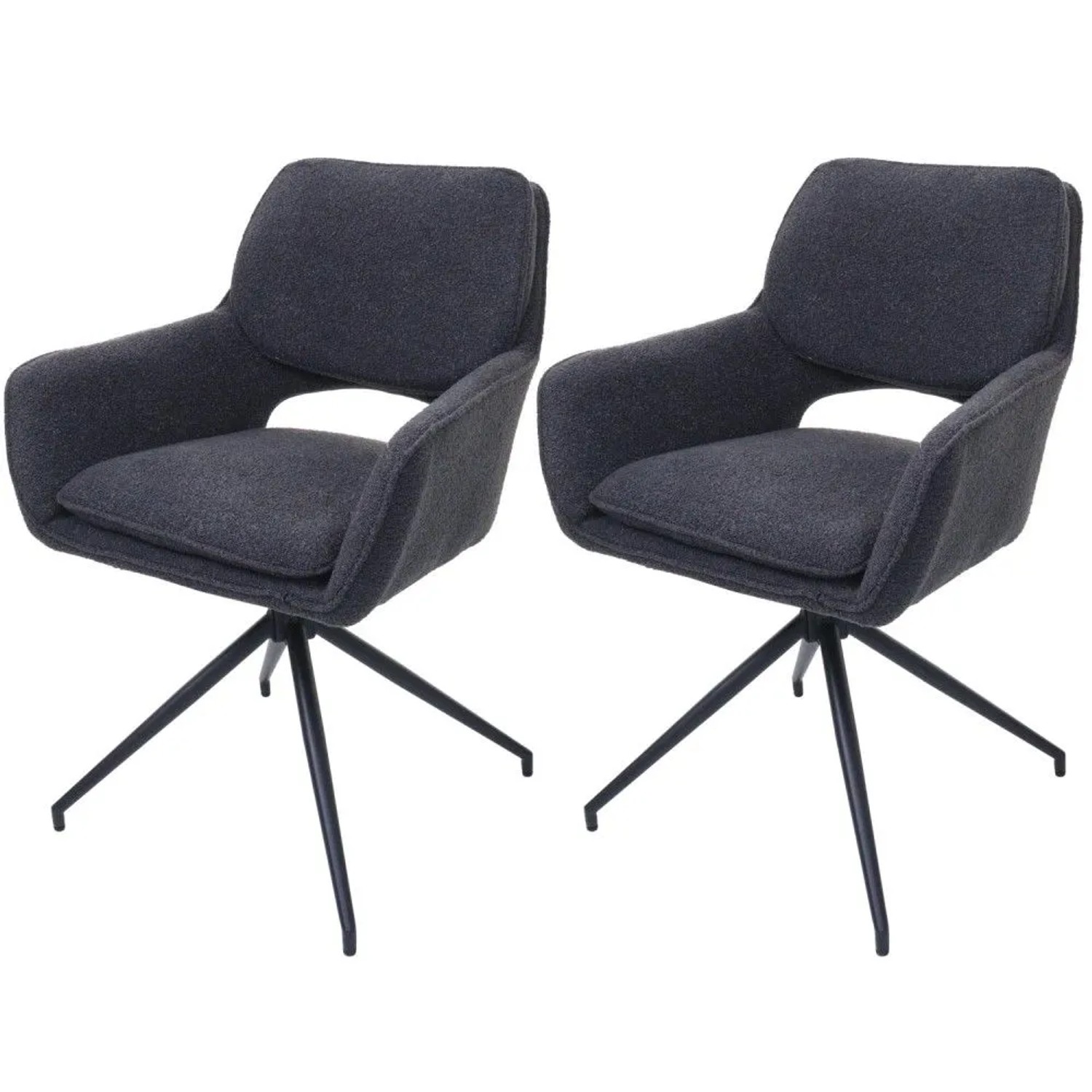 MCW Esszimmerstuhl N74 2er-Set Stoff Boucle 540g/m² Dunkelgrau