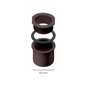 Dunkelbrauner Inefa PVC Ablaufstutzen DN 50 für Kastenrinne, zum Schrauben, mit Dichtring. Für Dachentwässerung.
