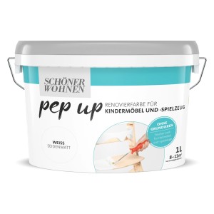 Schöner Wohnen Renovierfarbe Pep Up, Weiß, 1L, für Kindermöbel und Spielzeug.