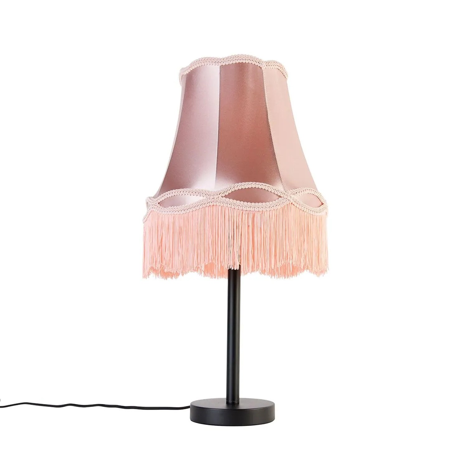 QAZQA Klassische Tischleuchte Schwarz mit Oma Schirm Rosa 30 cm Simplo