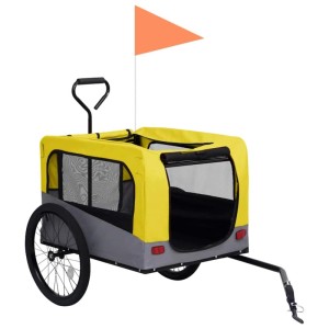 vidaXL 2-In-1 Fahrradanhänger für Hunde und Buggy Gelb und Grau 92442