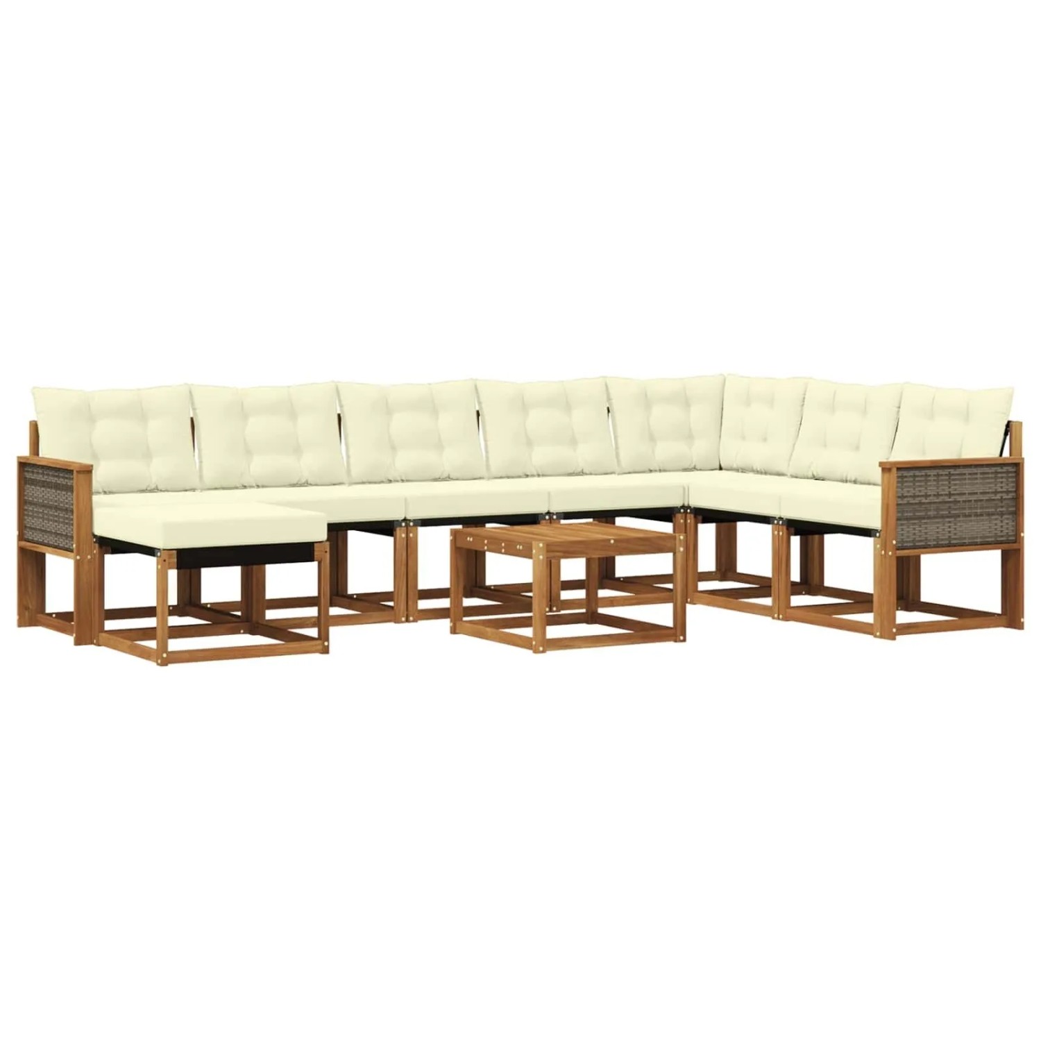 vidaXL Outdoor-Sofagarnitur mit Kissen 9 Stk Natur und Creme 3382154
