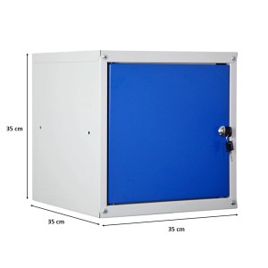 PROREGAL Schließfachwürfel Cubic, 35x35x35 cm, grau/blau mit Schloss und Schlüssel.