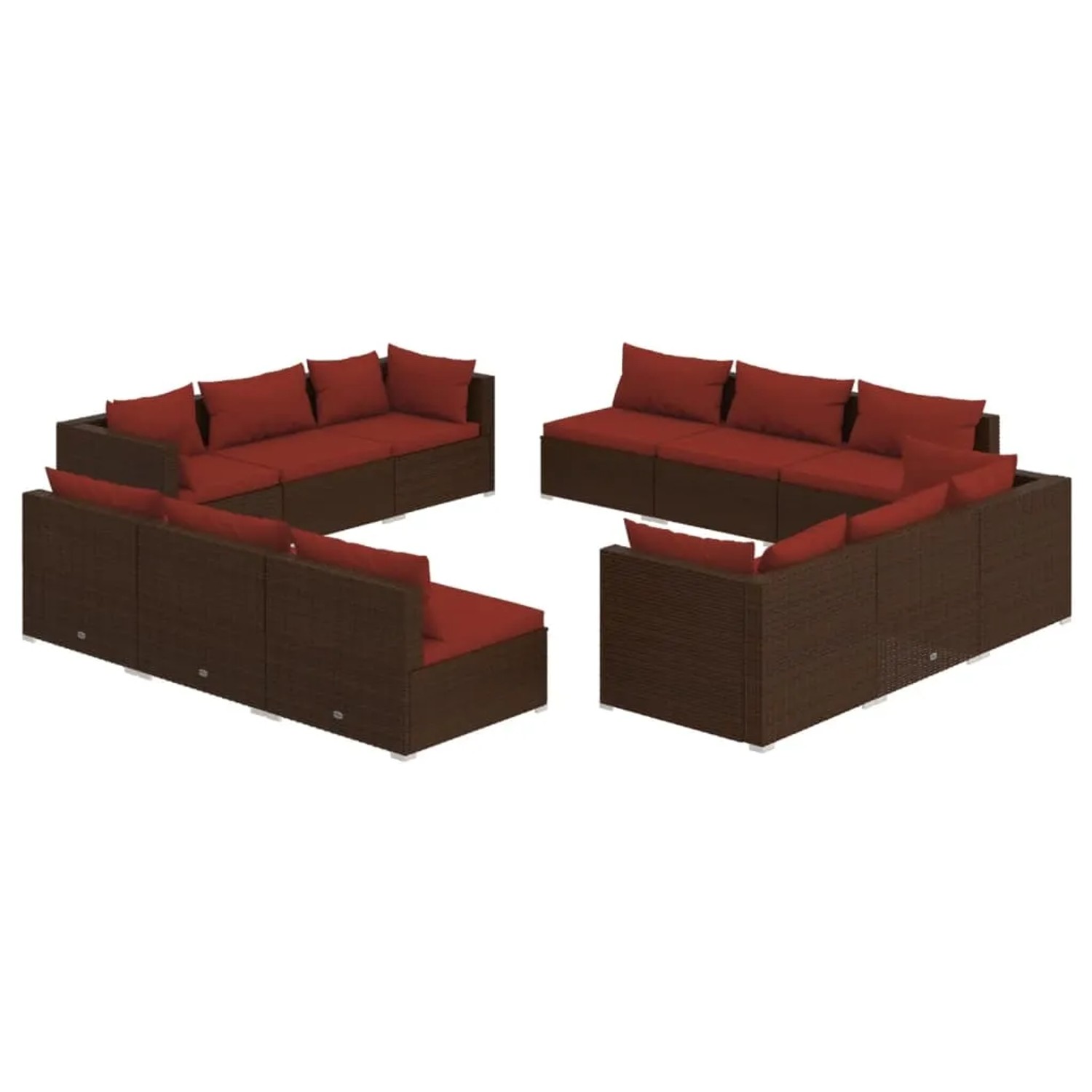vidaXL 12-Tlg Garten-Lounge-Set mit Kissen Poly Rattan Braun 3101587