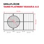 Grillfläche des Taino Platinum Yamara 4+2 Gasgrills mit Maßangaben.