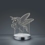 Chromfarbene LED Tischleuchte Karo mit Einhorn-Motiv, 17,5x17x12cm. Dekorative Lampe für Kinderzimmer.