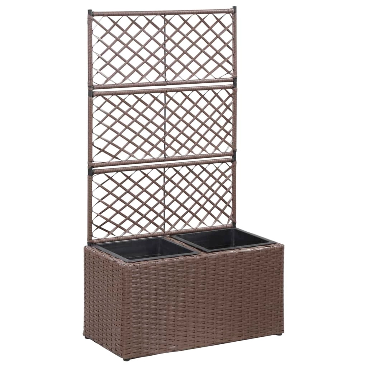 vidaXL Hochbeet mit Rankgitter 2 Töpfe 58x30x107cm Poly Rattan Braun 661555