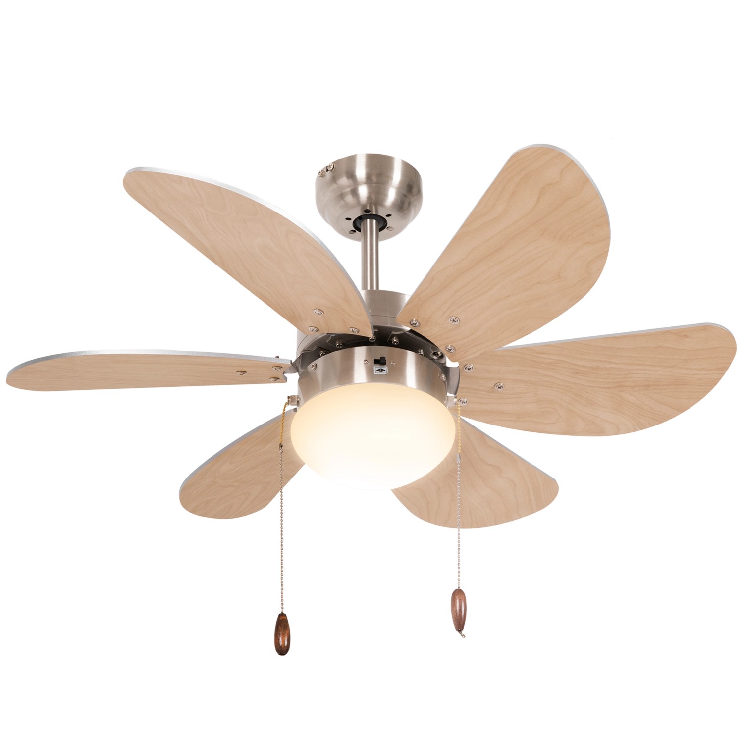 HOMCOM Deckenventilator mit Licht Metall MDF Buche 76L x 76B x 41,5H cm