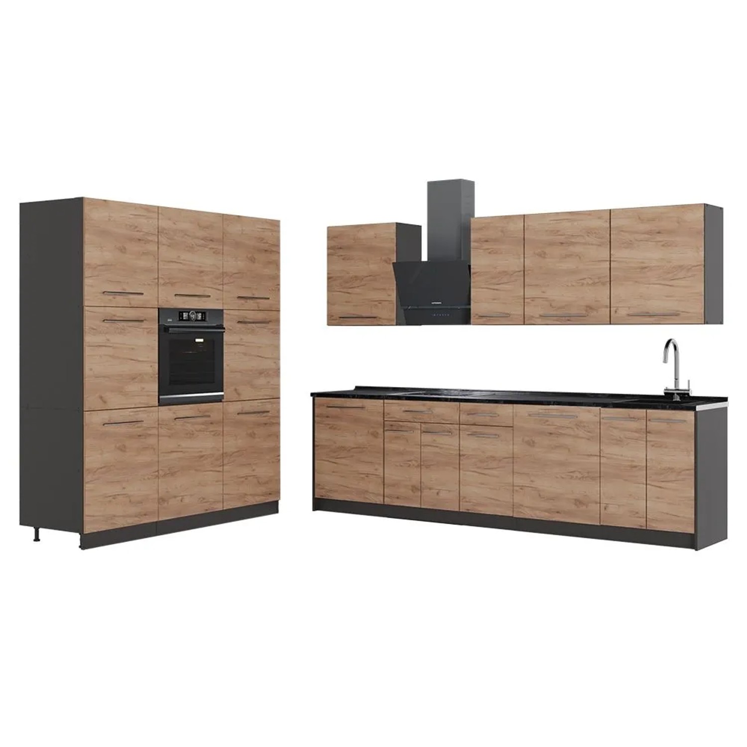 Vicco Küchenzeile Fame-Line Goldkraft Eiche/Anthrazit 460 x 207 AP Anthrazit Art Nr 63845