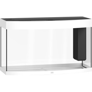 Weißes Juwel Vision 180 LED Aquarium-Komplettset mit gebogener Frontscheibe und Filter.