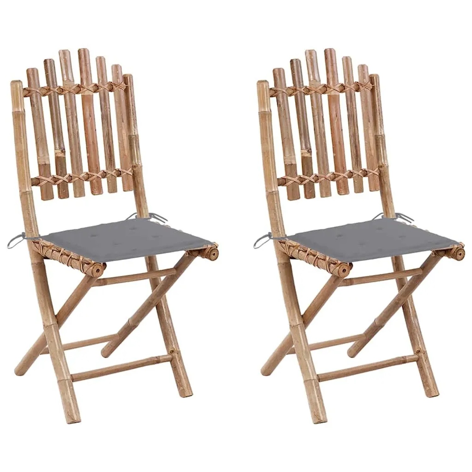 Furnicato Klappbare Gartenstühle 2er Set Mit Kissen Bambus 50x42x92 Cm Grau